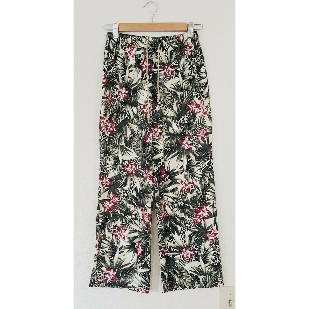 Vintage Bobbie Brooks Women's Tropical‎ Cropped Pull On Wide Leg Pants. Size S